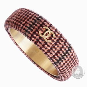 Chanel Bracelet Bangle 13A Pink Multicolor Tweed Knit with Gold CC Logo in Box